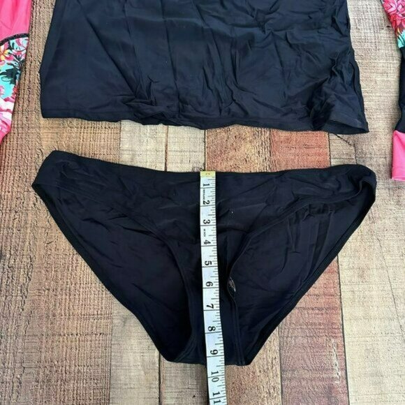 AONIHUA women's size XXL pink and black surf shirt with bikini bottom set - Picture 5 of 9